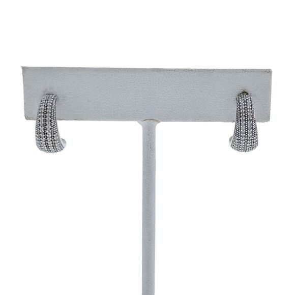 PJ Sterling Silver Oxidized 925 0.36tcw Diamond Graduated Half Hoop Earrings - Picture 3 of 7